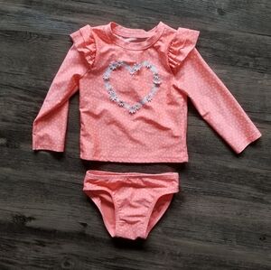 Cat & Jack Rash Guard Neon Orange Polka Dot Two Piece Swim Suit